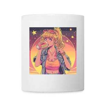 80er Jahre Anime Mädchen beruhigender hochwertiger Modedruck - Tasse - Weiß - Vorne