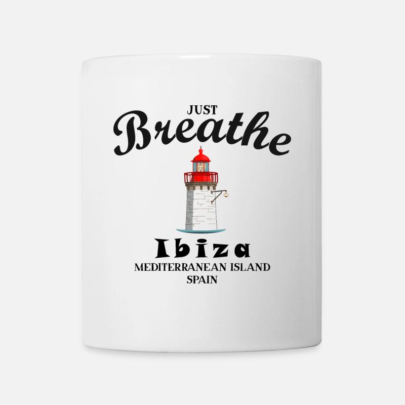 Ibiza Leuchtturm am Hafen, Durchatmen, Spanien - Tasse - Weiß