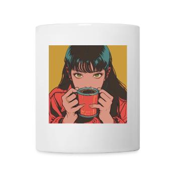 80er Jahre Anime Mädchen beruhigender hochwertiger Modedruck - Tasse - Weiß - Vorne