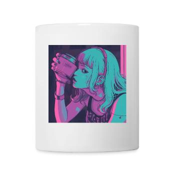 80er Jahre Anime Mädchen beruhigender hochwertiger Modedruck - Tasse - Weiß - Vorne