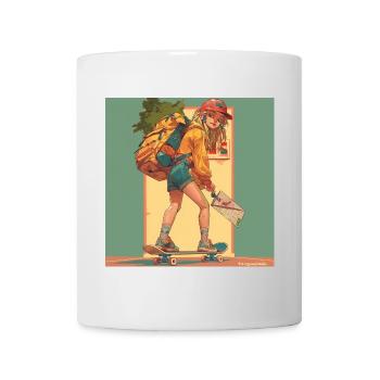 80er Jahre Anime Mädchen beruhigender hochwertiger Modedruck - Tasse - Weiß - Vorne