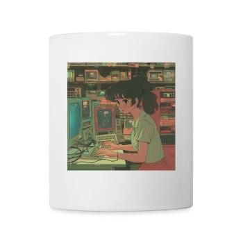 80er Jahre Anime Mädchen beruhigender hochwertiger Modedruck - Tasse - Weiß - Vorne