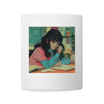 80er Jahre Anime Mädchen beruhigender hochwertiger Modedruck - Tasse - Weiß - Vorne