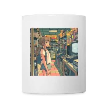 80er Jahre Anime Mädchen beruhigender hochwertiger Modedruck - Tasse - Weiß - Vorne