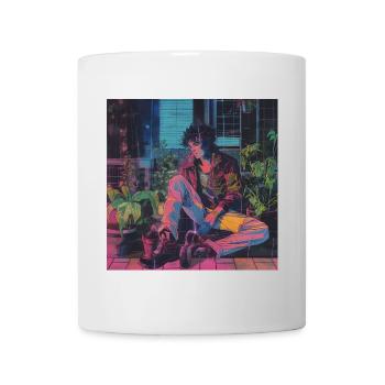 80er Jahre Anime Mädchen beruhigender hochwertiger Modedruck - Tasse - Weiß - Vorne