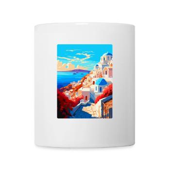 Santorin Grèce Affiche de voyage vintage souvenir - Mug blanc - blanc - Devant