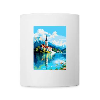 Lac de Bled, Slovénie, Affiche de voyage vintage, Souvenir - Mug blanc - blanc - Devant