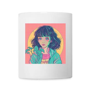80s anime girl calming high quality fashion print - Mug - white - Front