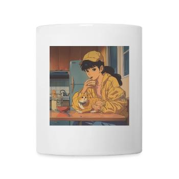 80s anime girl calming high quality fashion print - Mug - white - Front