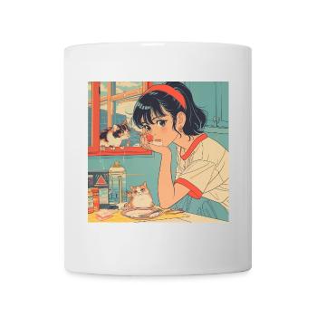 80er Jahre Anime Mädchen beruhigender hochwertiger Modedruck - Tasse - Weiß - Vorne