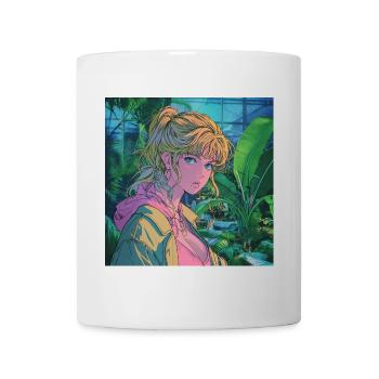 80er Jahre Anime Mädchen beruhigender hochwertiger Modedruck - Tasse - Weiß - Vorne