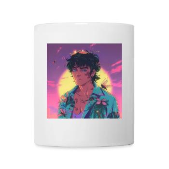 Années 80 Anime Guy Calmant Impression de mode de haute qualité - Mug blanc - blanc - Devant