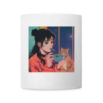 80er Jahre Anime Mädchen beruhigender hochwertiger Modedruck - Tasse - Weiß - Vorne
