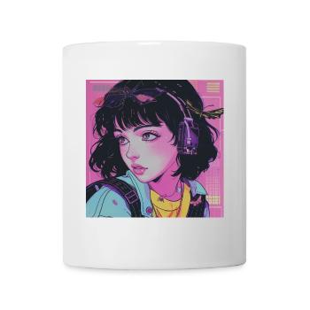 80er Jahre Anime Mädchen beruhigender hochwertiger Modedruck - Tasse - Weiß - Vorne