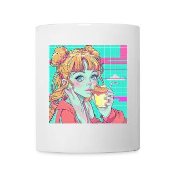 80er Jahre Anime Mädchen beruhigender hochwertiger Modedruck - Tasse - Weiß - Vorne