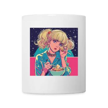 80er Jahre Anime Mädchen beruhigender hochwertiger Modedruck - Tasse - Weiß - Vorne