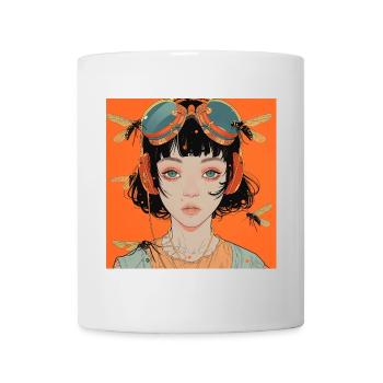80er Jahre Anime Mädchen beruhigender hochwertiger Modedruck - Tasse - Weiß - Vorne
