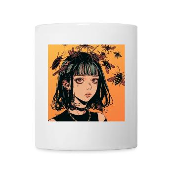 80er Jahre Anime Mädchen beruhigender hochwertiger Modedruck - Tasse - Weiß - Vorne