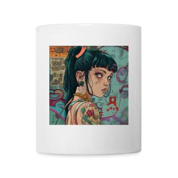80er Jahre Anime Mädchen beruhigender hochwertiger Modedruck - Tasse - Weiß - Vorne