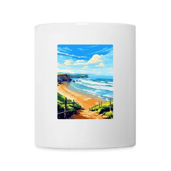Perranporth Beach Angleterre Royaume-Uni Voyage Affiche WPA Art - Mug blanc - blanc - Devant