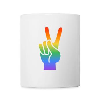 Regenbogen Peace Handzeichen - Tasse - Weiß - Vorne