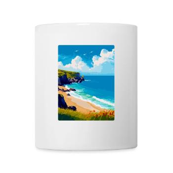 Porthcurno Beach Cornwall England Uk Travel Poster - Mug - white - Front