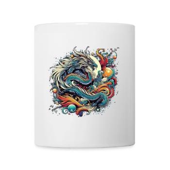 Dragon mystique dans des tourbillons abstraits colorés - Mug blanc - blanc - Devant