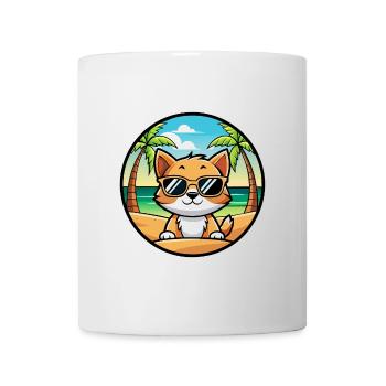 Kätzchen Lustige Cartoon Sommer Strand Sonnenbrille Cool - Tasse - Weiß - Vorne