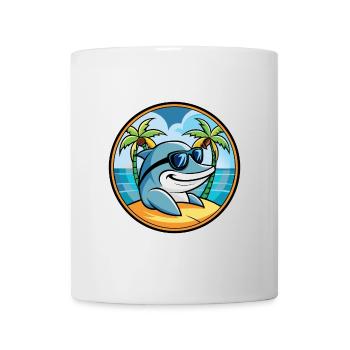 Dolphin Funny Cartoon Summer Beach Sunglasses Cool - Mug - white - Front