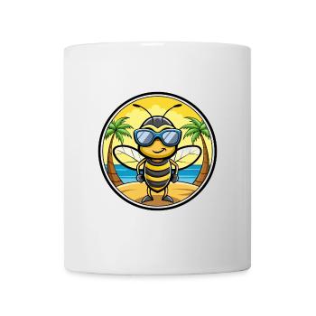 Abeille Drôle Dessin Animé Plage D’été Lunettes De Soleil Autocollant - Mug blanc - blanc - Devant