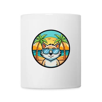 Katze Lustige Cartoon Sommer Strand Sonnenbrille Aufkleber - Tasse - Weiß - Vorne
