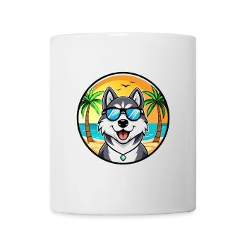 Husky Dog Drôle Dessin Animé Plage Lunettes De Soleil - Mug blanc - blanc - Devant