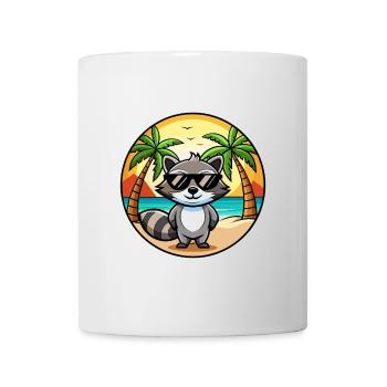 Waschbär Lustig Cartoon Sommer Strand Sonnenbrille Cool - Tasse - Weiß - Vorne