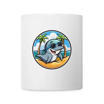 Dolphin Funny Cartoon Summer Beach Sunglasses Cool - Mug - white - Front