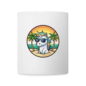 Ambiances de plage avec lunettes de soleil licorne cool coucher de soleil - Mug blanc - blanc - Devant