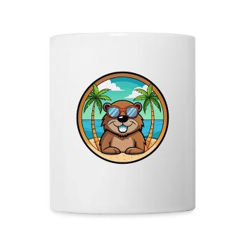 Castor Drôle Dessin Animé Plage D’été Lunettes De Soleil Cool - Mug blanc - blanc - Devant