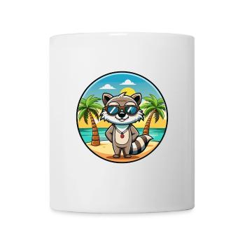 Waschbär Lustig Cartoon Sommer Strand Sonnenbrille Cool - Tasse - Weiß - Vorne