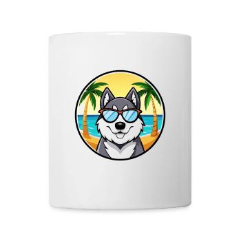 Husky Dog Drôle Dessin Animé Plage Lunettes De Soleil - Mug blanc - blanc - Devant