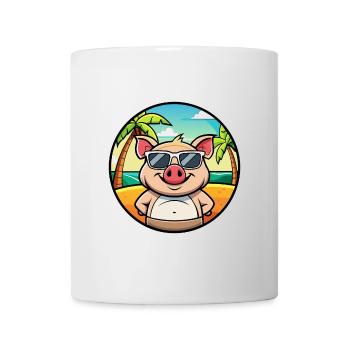 Schwein lustige Cartoon Sommer Strand Sonnenbrille Aufkleber - Tasse - Weiß - Vorne