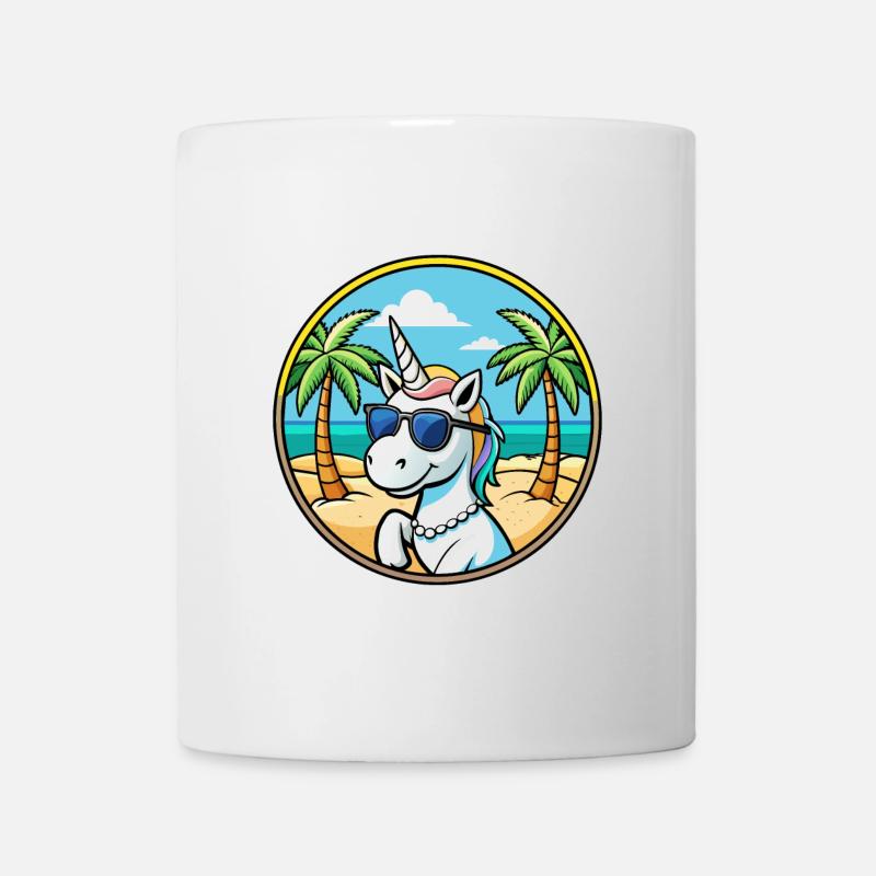 Ambiance estive de vacances à la plage de licorne - Mug blanc - blanc