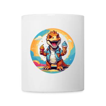 Kleiner süßer Dino mit großer bunter Eistüte - Tasse - Weiß - Vorne