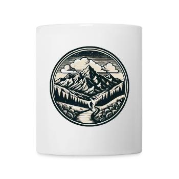 Paysage de montagne avec un randonneur sur un sentier - Mug blanc - blanc - Devant
