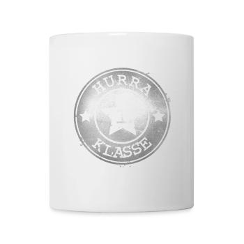 Hurra 1. Klasse - silbernes Abzeichen mit Stern  - Tasse - Weiß - Vorne
