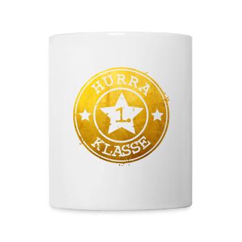 Hurrah 1st class - golden emblem with star - Mug - white - Front
