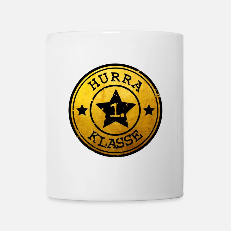 Hurra 1. Klasse - Stern Emblem  gold schwarz - Tasse - Weiß