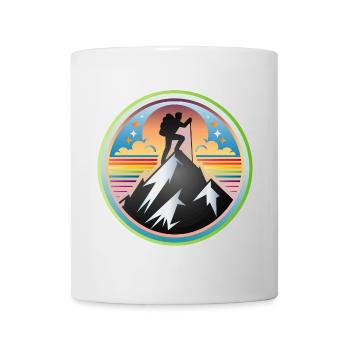 Mountains with a mountaineer on the summit - Mug - white - Front