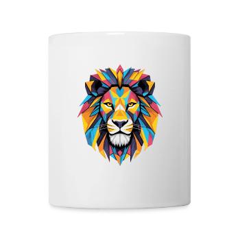 Löwe Löwenkopf geometrisch Geometrie bunt Geschenk - Tasse - Weiß - Vorne