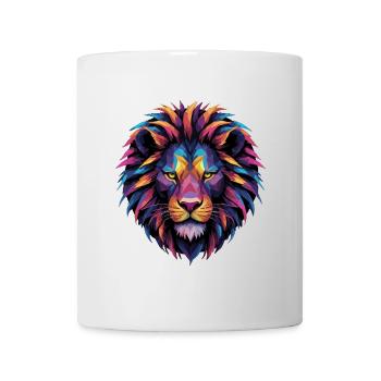 Löwe Löwenkopf geometrisch Geometrie bunt Geschenk - Tasse - Weiß - Vorne