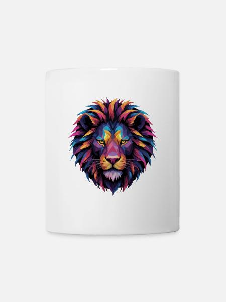 Löwe Löwenkopf geometrisch Geometrie bunt Geschenk - Tasse - Weiß