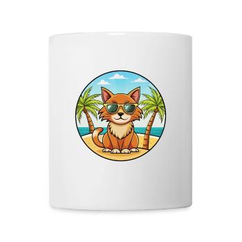 Lunettes de soleil havane brun race chat dessin animé plage - Mug blanc - blanc - Devant